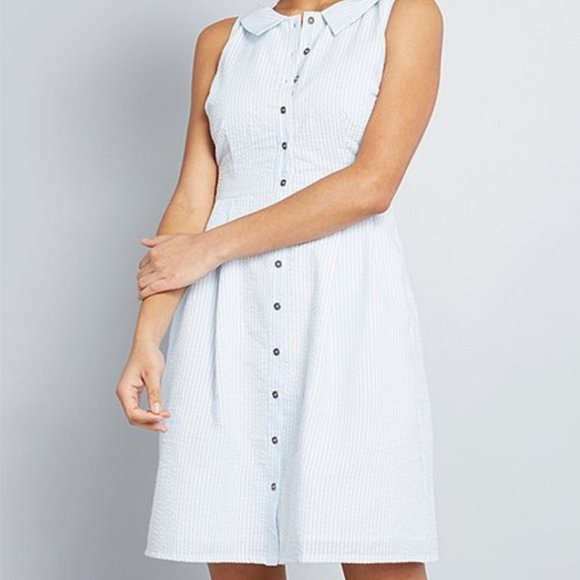 Modcloth Sleeveless Shirt Dress in Blue Stripe - Picture 1 of 6